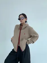 春用アメリカンスタイルのカラー配色ジップアップ短丈フィットフード付きジャケット【レトロデザイン・カジュアル】