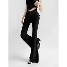 ZRSHOP フレアパンツ【Vウエストデザイン・ロング丈・秋用・細見え効果】