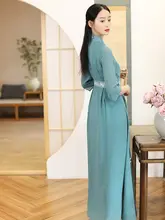 長袖シフォンの中華風ドレス【改良漢服・夏用・エレガントデザイン】（セットアップ対応）