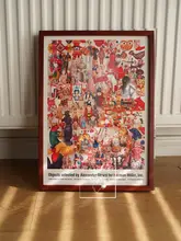 ユニークなデザインの装飾画【中古玩偶・赤い花梨木フレーム・クリスマス】