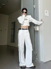 ホワイトワイドレッグカーゴパンツ【大きなポケット・スリムフィット・春夏用】