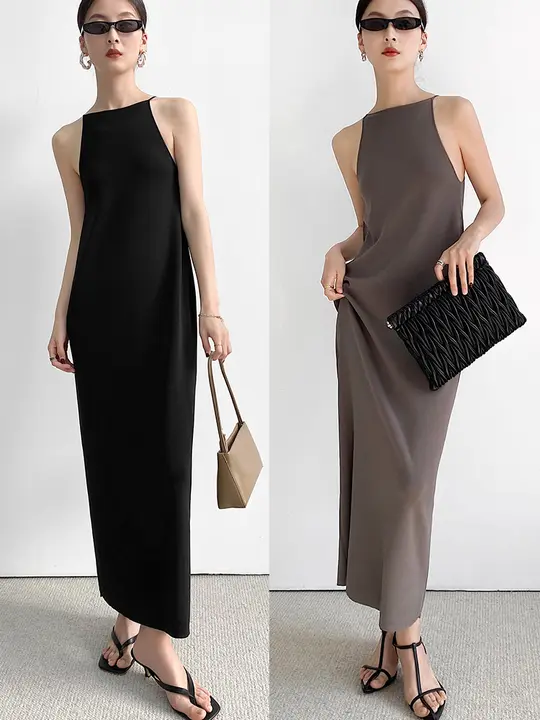 リバーシブルニットキャミソールドレス【涼感・ノースリーブ・夏用・シンプルデザイン】