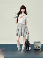 オリジナルJK制服風チェック柄ミニスカート【夏用・学院風・ピンク】（セットアップ対応）