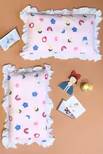 可愛いピンク色の子供用枕カバー【韓国風・フリル付き・純綿】