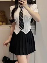 ウエストシェイプシャツ【JK風・デザイン性のある白シャツ・短袖】