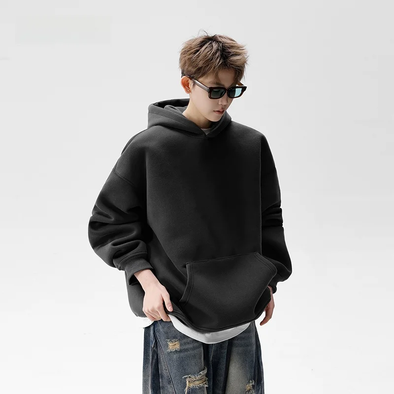 ユニセックス 厚手無地フード付きスウェットパーカー：秋から冬にかけてのカジュアル着用に最適なアイテム