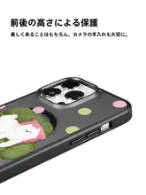 カートンデザインドット模様のiPhoneケース【黒色・透明・猫と犬モチーフ・マグネット式・個性的】