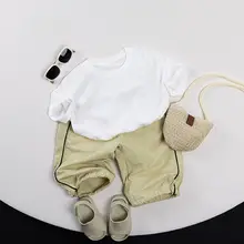 爽やか夏用 子供用マカロンカラー短袖Tシャツ【開衩デザイン・極上の柔らかさ・ルーズフィット】