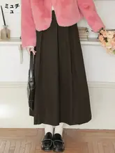 フランス風プリーツスカート【高腰・ブラック・中長丈・Aライン】