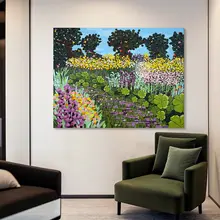 印象派手描きオイルペインティング 花園風景の壁掛けアート【リビング・玄関・ダイニング用】