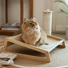 季節を問わず使える！木製キャットベッド【ペット用・クッション付き・ハンモックスタイル】