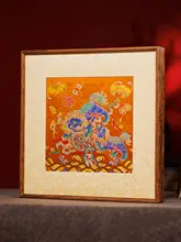南京云锦の獅子舞刺繍ボール掛け軸【伝統工芸・装飾画・開業祝いに最適】