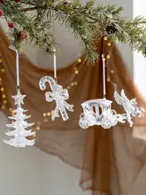 Hromeo クリスマスツリー飾り アクリル透明雪花とトナカイのオーナメント【写真撮影用】