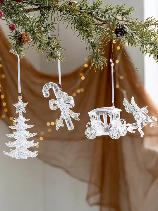 Hromeo クリスマスツリー飾り アクリル透明雪花とトナカイのオーナメント【写真撮影用】