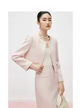 シャネル風 ピンク ショートジャケット 春秋用 女性用 上品なセットアップ