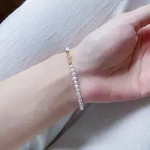 AK淡水パールシングルブレスレット【ラウンド・無垢・Kゴールド・ミニマルデザイン】