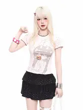 アニメ風 ドット柄 半袖Tシャツ【女性用・フィット感・甘辛ミックス・ショート丈】