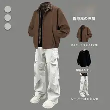アメリカンレトロ風の襟付きジャケット【春秋用・洗練されたスタイル・男女兼用】（セットアップ対応）