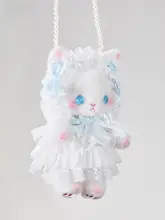 猫のぬいぐるみバッグ【青・手作り・ロリータスタイル・リボン付き・肩掛け・斜め掛け対応】