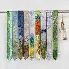 ファン・ゴッホ風油絵シルクスカーフ【細長タイプ・おしゃれなヘアアクセサリー】