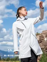 アウトドア用 レディス ミドル丈フード付きソフトシェルジャケット【春秋・防風・登山用】