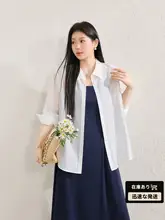 大きいサイズのライサール混紡透け感サンプロテクションシャツ付きキャミワンピース【ウエスト絞り・秋用・シンプルデザイン】（セットアップ対応）