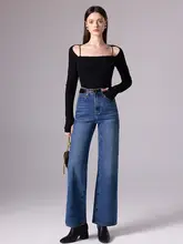 Lipez ワイドレッグデニムパンツ【ストレート・ハイウエスト・フレンチスタイル・小柄向け】