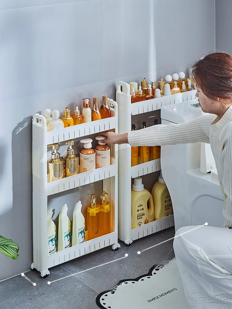 スリムトイレラック：極薄デザインの浴室収納ラックが狭い空間でも効率的にアイテムを整理