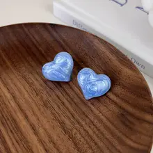ブルー ハートデザインイヤリング【ヴィンテージスタイル・レディース・夏用】