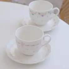 フラワーデザインのカフェマグカップ【ピンク・グリーン・チューリップ柄】