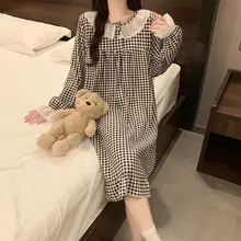 雲朵コットン 長袖ワンピース【プリンセススタイル・ドールカラー・レトロチェック・秋用】