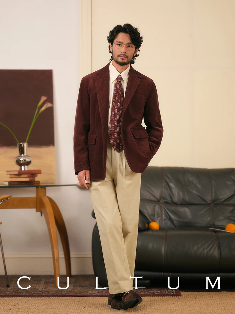 高腰ツータックチノパンツ：秋冬季のカジュアルスタイルに最適な厚手棉布パンツ