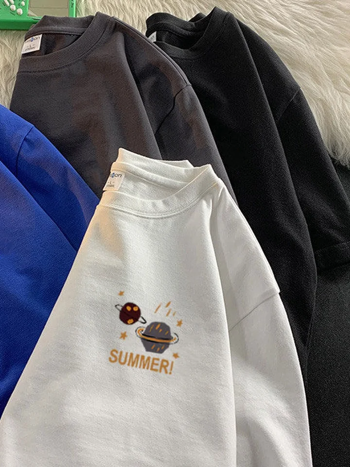 コットン製 半袖Tシャツ【ユニセックス・星柄プリント・夏用】