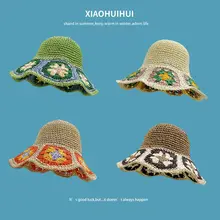 花刺繍の大きなつばの麦わら帽子【夏用・折りたたみ・ビーチリゾート対応】