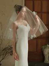 シンプルな白のリボン付きウェディングベール【結婚証明・撮影用】