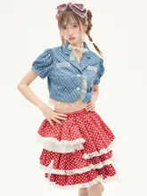 昭和レトロ風の可愛い赤いドットのケーキスカート【甘美な少女ロリータスタイル】