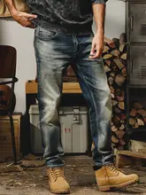 デニムパンツ メンズ ストレート ヘビーオンス ストーンウォッシュ ヴィンテージ加工 アメカジ カジュアル 秋