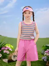 子供用 カジュアル ノースリーブ トップスとショートパンツ【夏用・ストライプデザイン・二点式】（セットアップ対応）