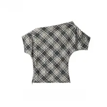 半袖Tシャツ レディース チェック柄 カラーブロック 斜め襟 ギャザー タイト ウエストシェイプ クロップド アメカジ ヴィンテージ 甘辛MIX トップス