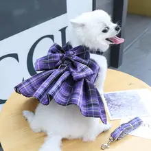 ペット用チェック柄ワンピース【ハーネス付き・リード付き・犬猫兼用】