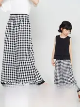 女の子用 花柄デザインの九分丈チェックワイドパンツ【フィット・親子コーデ対応】