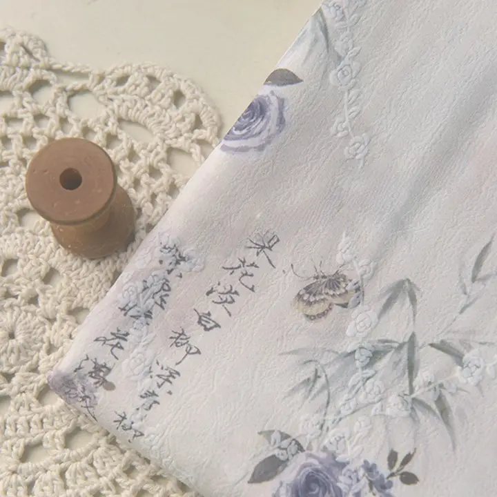 紫花デザインのポリエステル生地【新中式・国風・着物用】