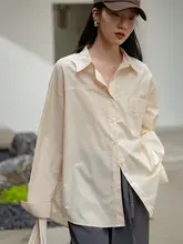 デザイン性のあるゆったりとした女性用シャツジャケット【秋冬用・長袖・ブルー】