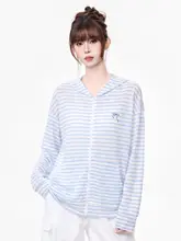 ストライプ柄フード付き長袖カーディガン【夏用・軽量・UVカット】
