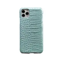 薄荷グリーンのパール調レザー風クロコダイルテクスチャーiPhone用ハーフカバーケース【耐衝撃】