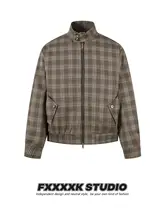 ジャケット チェック柄 スタンドカラー ダブルファスナー ルーズ カジュアル アメカジ ヴィンテージ 「FXK」
