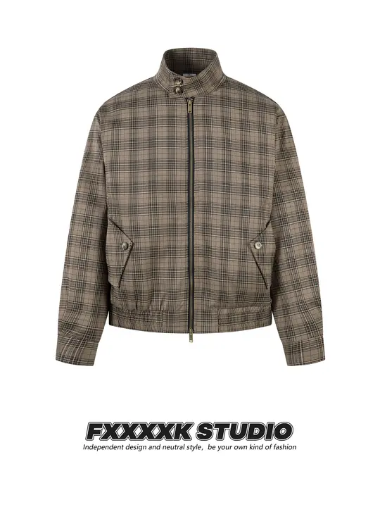 ジャケット チェック柄 スタンドカラー ダブルファスナー ルーズ カジュアル アメカジ ヴィンテージ 「FXK」