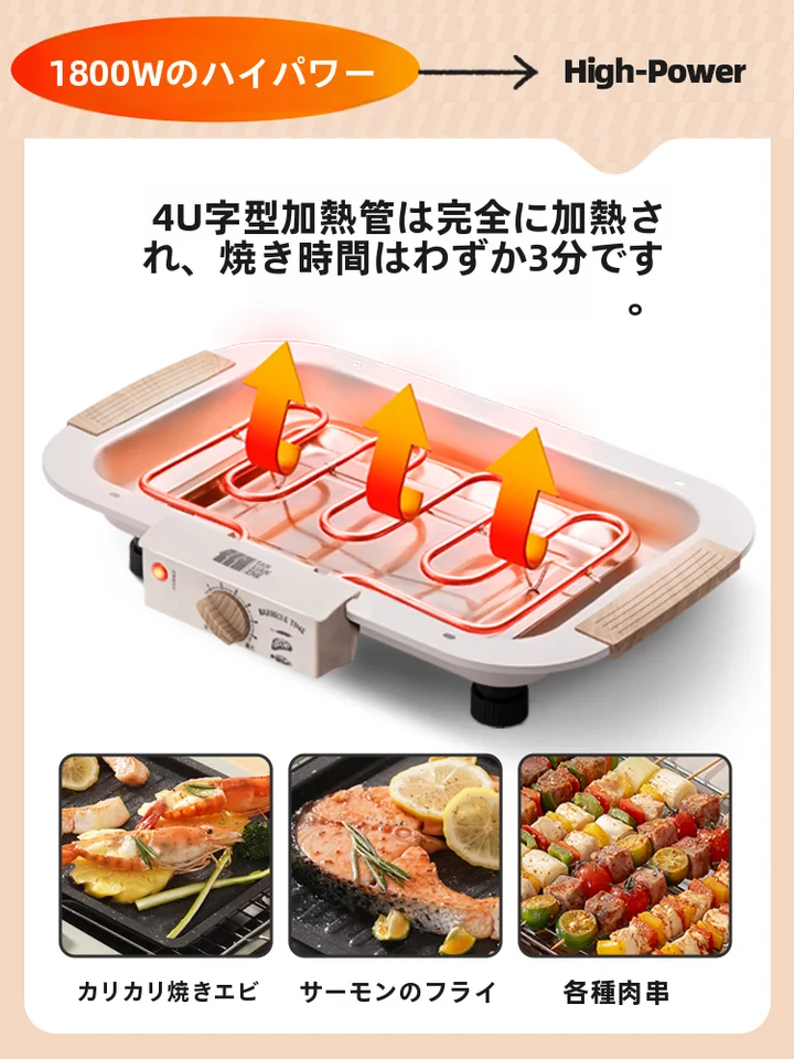 家庭用無煙電気焼肉グリル【多機能・室内用・焼き串対応】