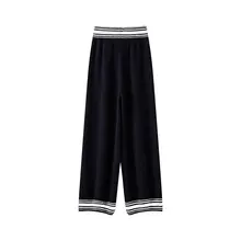 極上の柔らかさのダークブルー ハート模様Vネックカーディガン＆ワイドパンツ【カシミヤ製・セットアップ対応】