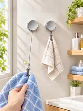 多機能伸縮クリップ キッチン用タオル掛け【自動リバウンド・穴あけ不要・バスタオル固定用】